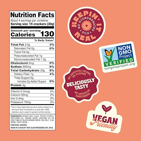 BACK TO NATURE GLUTEN FREE CRACKERS, NON-GMO MULTI-SEED RICE THINS, 4 OUNCE