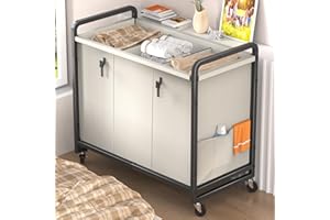 ALENTAR 60 Gal (230L) Laundry Sorter 3 Section with Lid, Laundry Hamper Cart with Heavy Duty Rolling Lockable Wheels and Metal Handle,Laundry Basket Organizer with Removable Bag for Laundry Room - White