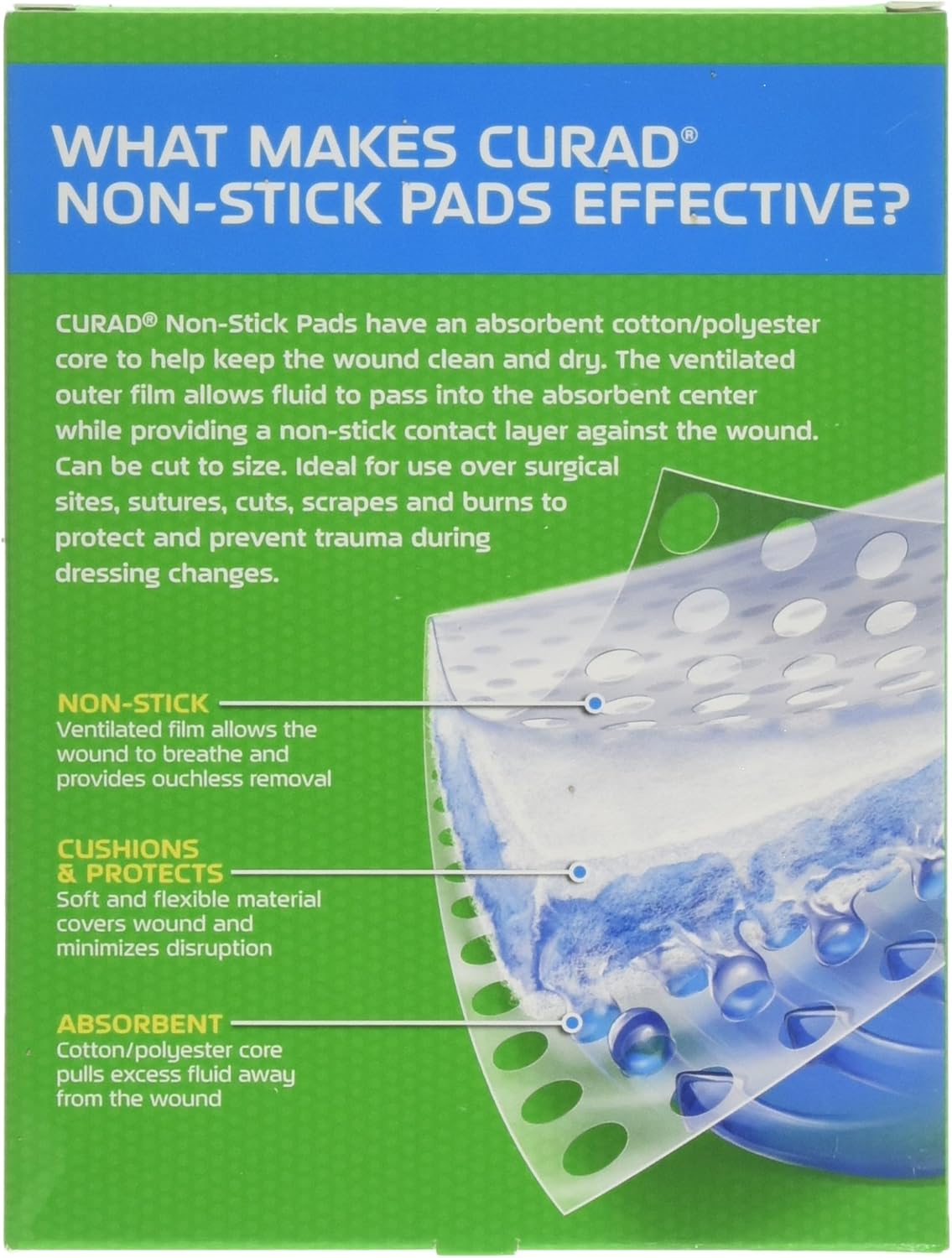 Curad Non-Stick Pads with Adhesive Tabs – 3″ x 4″ in, 10 Each (Pack of 2): Sports & Outdoors