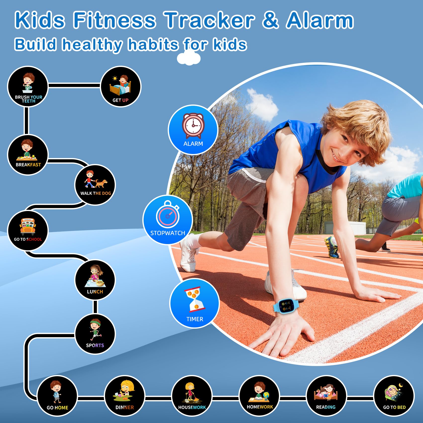 Kids Watch with 24 Puzzle Games, HD Touch Screen Smart Watches for Kids with Camera Video Music Player Pedometer Flashlight Alarm, 12/24hr Watch for Boys, for Boys 3-12, Blue