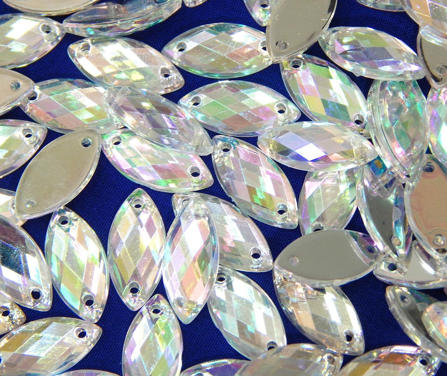 Perlin Rhinestones for Sewing, Glitter Stones for Sewing, Oval Set, 14 x 6 mm, Crystal AB Acrylic Stones, Crystal Flatback for Garment, Crafts, Clothing and Bag Decoration, Pack of 100