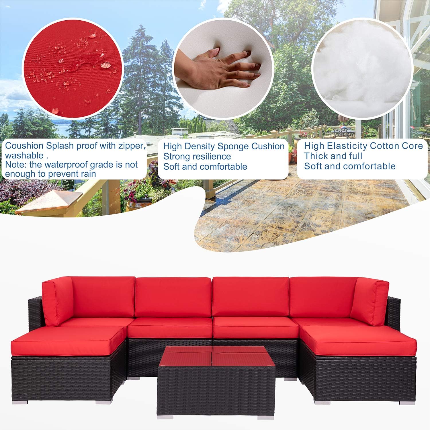 Shintenchi 7 Pieces Outdoor Patio Furniture Sets, All Weather PE Wicker Rattan Patio Conversation Sofa Set Tea Table&Ottoman &Washable Cushions for Backyard Lawn Garden (Blue) : Garden & Outdoor