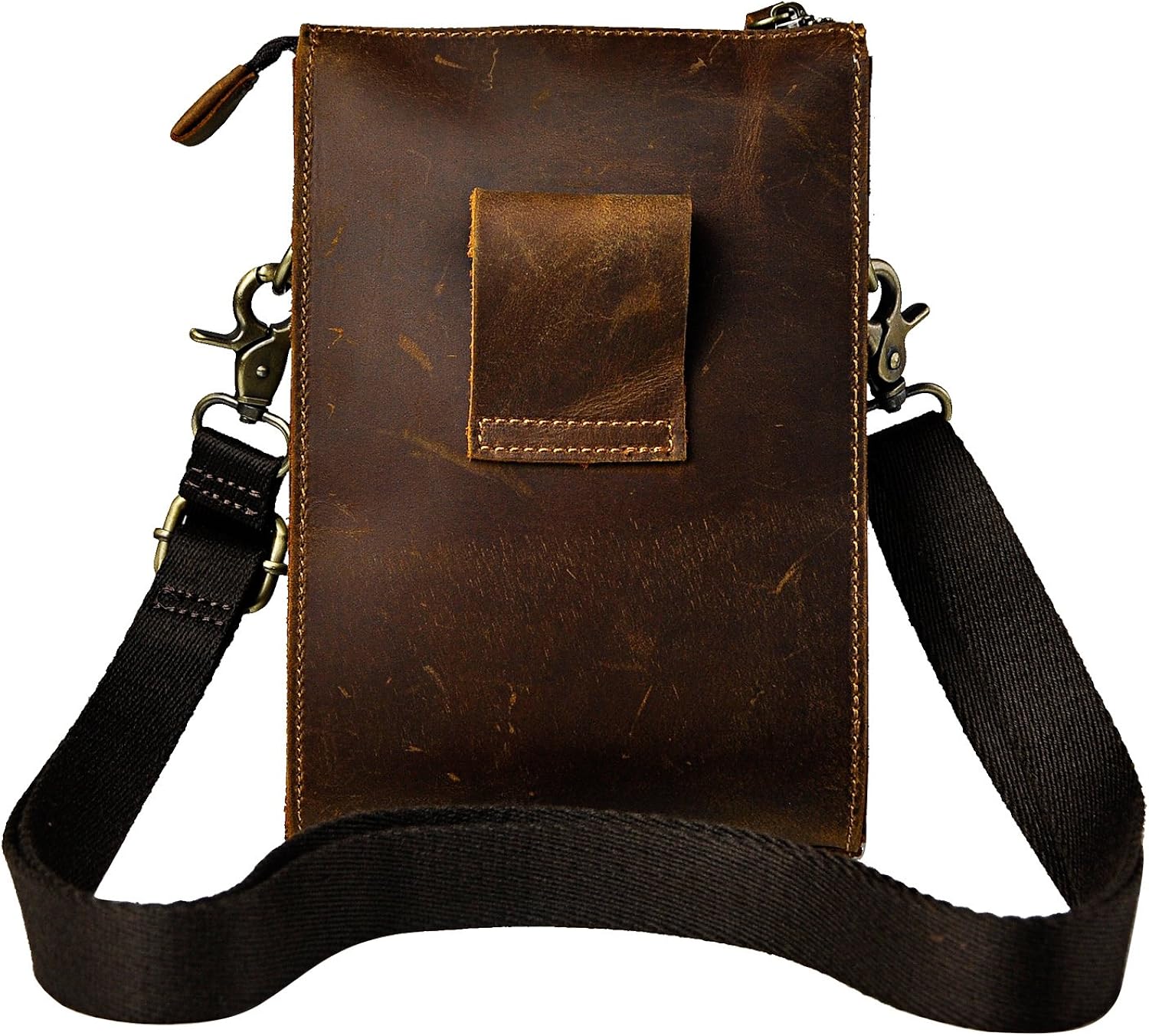 Le'aokuu Mens Genuine Leather Small Messenger Shoulder Satchel Phone Pouch Belt Waist Bag Pack 6402 (6402 Darkbrown) - Image 5