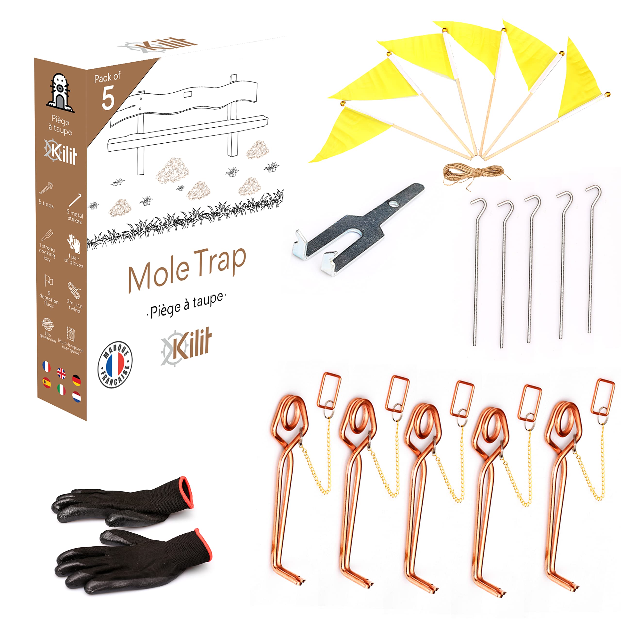 KALIGEN® ✮ Mole Trap ✮ | Natural Mole Trap without Ultrasound | Natural Putange Mole Trap for The Beginner or Professional Mole Finder | 100% Copper without Fumigant (Pack of 5)