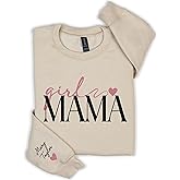 coreus Custom Girl Mom Sweatshirt With Kids Names Girl Mama Sweatshirt Mom of Girls Sweater Pink Mama Hoodie