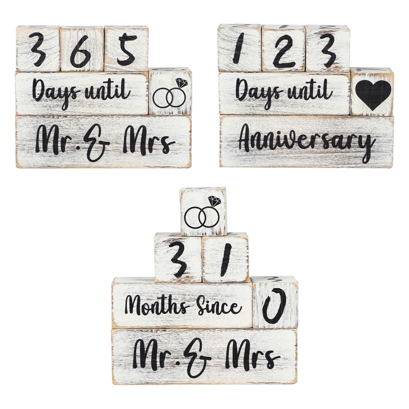 Wedding Countdown Sign, Wooden Blocks Wedding Day Countdown Calendar, Engagement Gifts for Couples, Valentine's Day Anniversary Personalised Gifts for Bride and Groom (White)