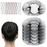 FVOLREM Hair Net Set: 20 Pieces 20-Inch Black Nets, 40 Pieces 2.4-Inch Brown U Pins - For Food Service, Bun Making, Ballet, and Versatile Hairstyling