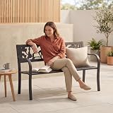 Garden Vida Steel Garden Bench Rose Design 3 Seater Outdoor Black view 4