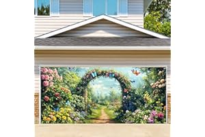 THISFIND Forest Scenery and Flower Garage Door Banner - 71"x157" Polyester Mural, Perfect for Outdoor & Indoor Decor, Holiday & Party Background 6 x 13 ft
