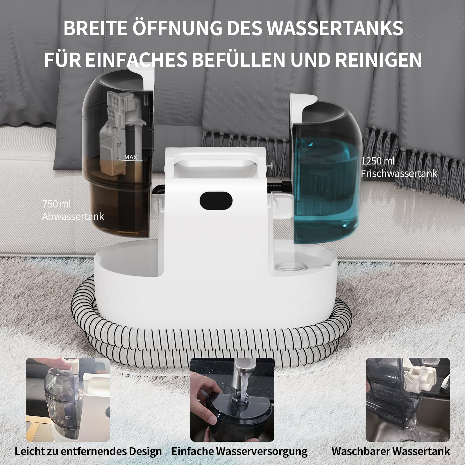 PUREBEAR Waschsauger Polsterreiniger Gerät, 500W Nasssauger 4