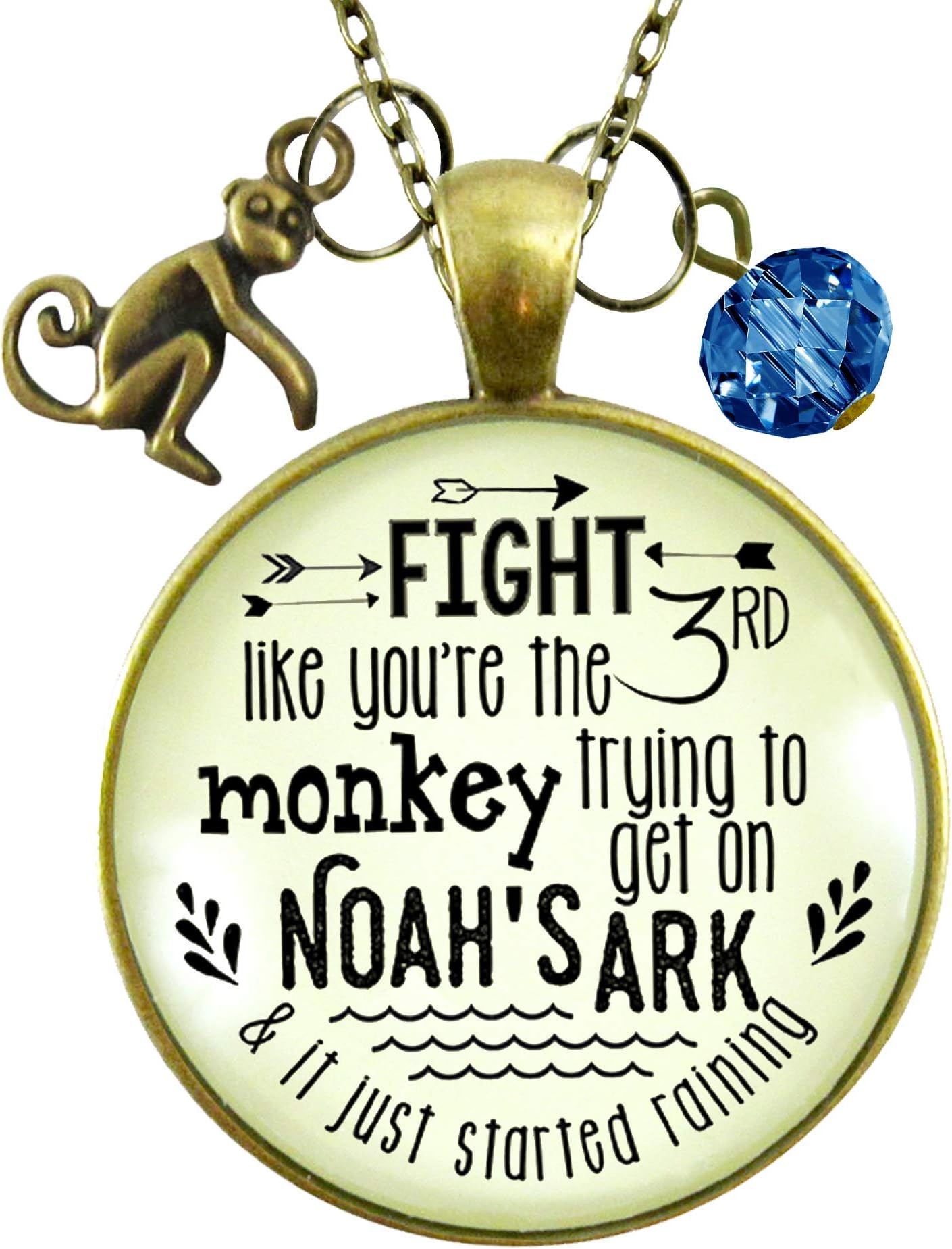 Gutsy GoodnessMonkey Necklace Fight Like Noah's Ark Quote Life Survivor Fun Jewelry 24"
