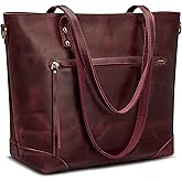 S-ZONE Vintage Genuine Leather Shoulder Bag Work Totes for Women Purse Handbag with Back Zipper Pocket Large