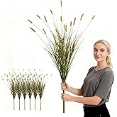 Gingobell 37 inches Extra Lush Artificial Reed Grass (6pcs), Luxury Fake Tall Plants with 14 Heads Dogtail Flower, Luxury Faux Tall Greenery with Dogtail for Garden Porch and Home Decor (Yellow-14)