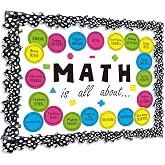 Mooliwe 59 Pcs Math Bulletin Board Set, Symbol Cutouts Black White Border | Back to School Classroom Display, Math Teacher Supplies, Colorful Symbols Geometric Cutouts, Educational Wall Decor Sets