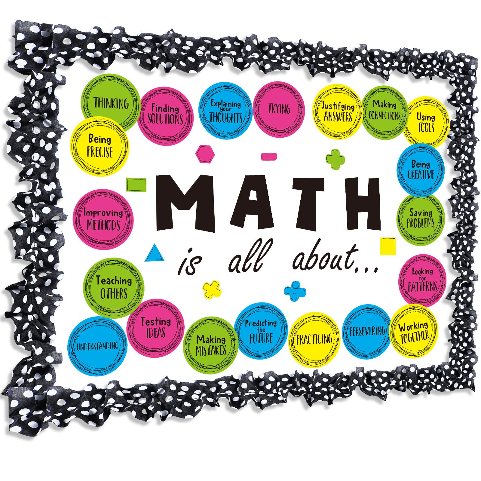 Photo 1 of 59 Pcs Math Classroom Bulletin Board Decoration Set Mathematics Symbol Cut Outs & 3D Black White Burlap Border Back to School Educational Wall Decor for Elementary Middle School Teacher Supplies