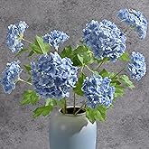 Waipfaru 4PCS Hydrangea Artificial Flowers, Real Touch Flowers, 26.8" Faux Hydrangea Flowers, Latex Real Touch Hydrangeas, Fake Flowers for Home Decor Party Bouquet Wedding Decoration, Blue