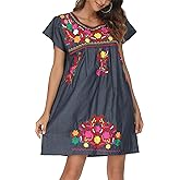 YZXDORWJ Women Embroidered Lace Short Sleeve Dress Peasant Maxi Boho Dress