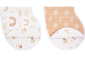 aden + anais Burpy Bib, 100% Cotton Muslin, Soft Absorbent 4 Layers, Multi-Use Burp Cloth and Bib, 22.5" X 11", 2 Pack, Keep Rising