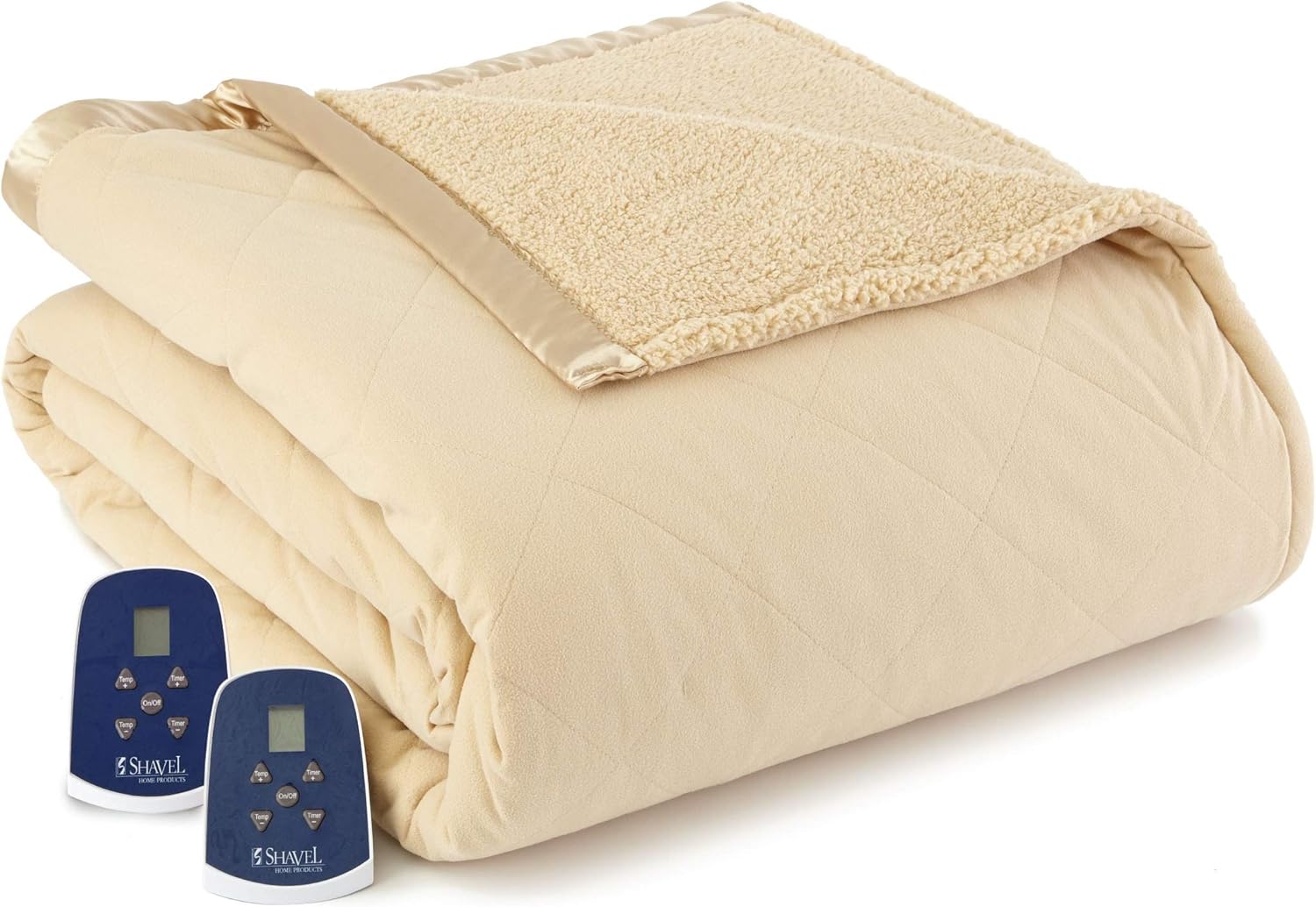 Thermee Micro Flannel Electric Blanket with Sherpa, Tan, Full