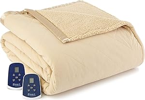 Thermee Micro Flannel Electric Blanket with Sherpa, Tan, Full
