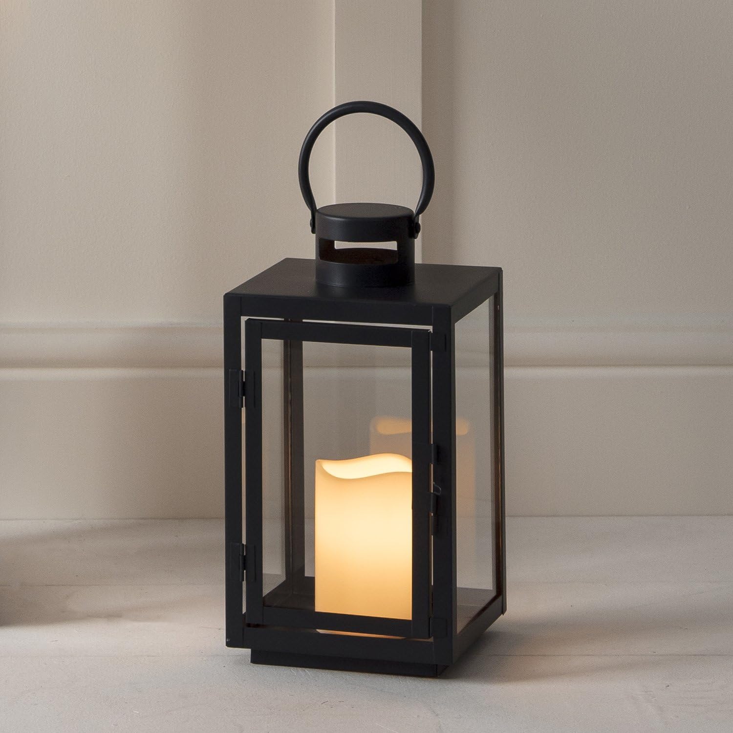 Lampe Mit Batterie Und Timer Dunkelgraue Metall Laterne mit warmweißer LED Kerze Batterie Timer