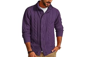 PJ PAUL JONES Mens Cable Knit Cardigan Sweaters Casual Stand Collar Slim Fit Long Sleeve Button Down Sweaters