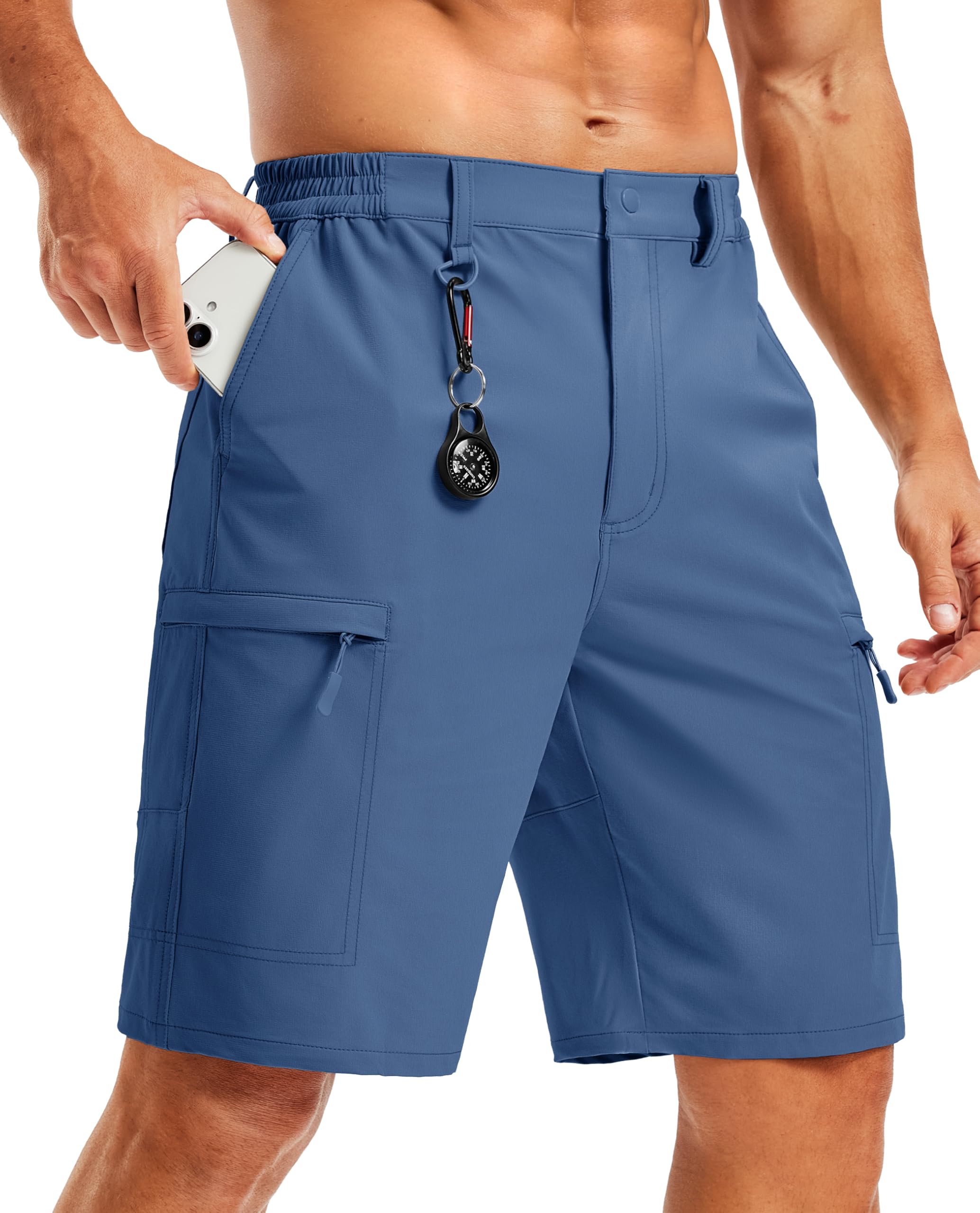 TACVASEN Mens Hiking Shorts Quick Dry Golf Cargo Lightweight Elastic Waist Travel Fishing Shorts with Pockets Blue Grey Image