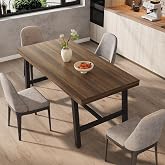 Garvee 63" 6 Person Dining Table, Industrial Kitchen Table, Brown | 6 Person Dining Table 63", Industrial Kitchen Table, Sturdy Farmhouse Style, Reinforced Base, Adjustable