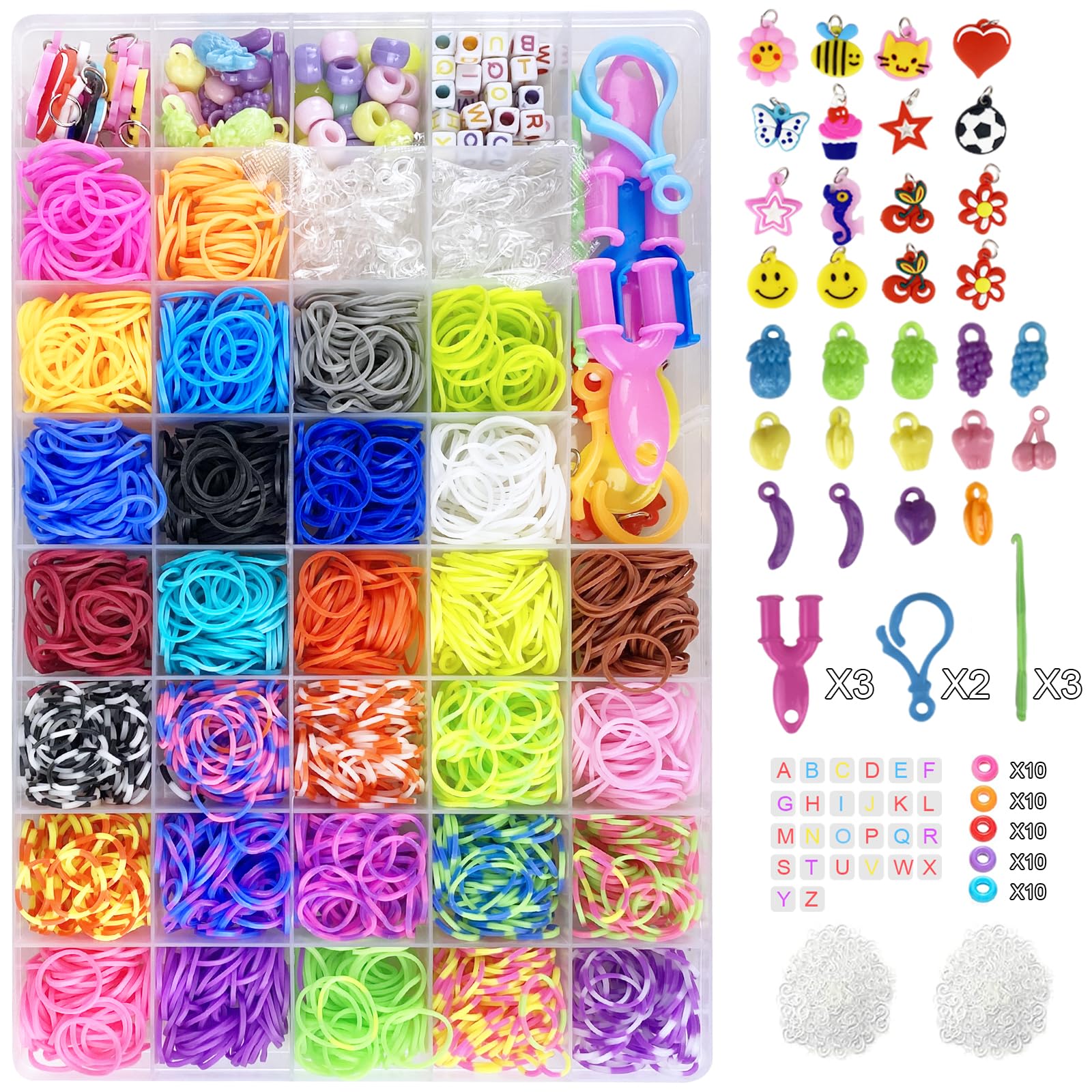 Jsdoin 2700+ Loom Bands Kit, 30 Colors Loom Rubber Bands with Clips Charms Beads and Other Accessories for DIY Friendship Bracelet Making Kits, Craft Kits, Best Halloween Christmas Birthday Gifts