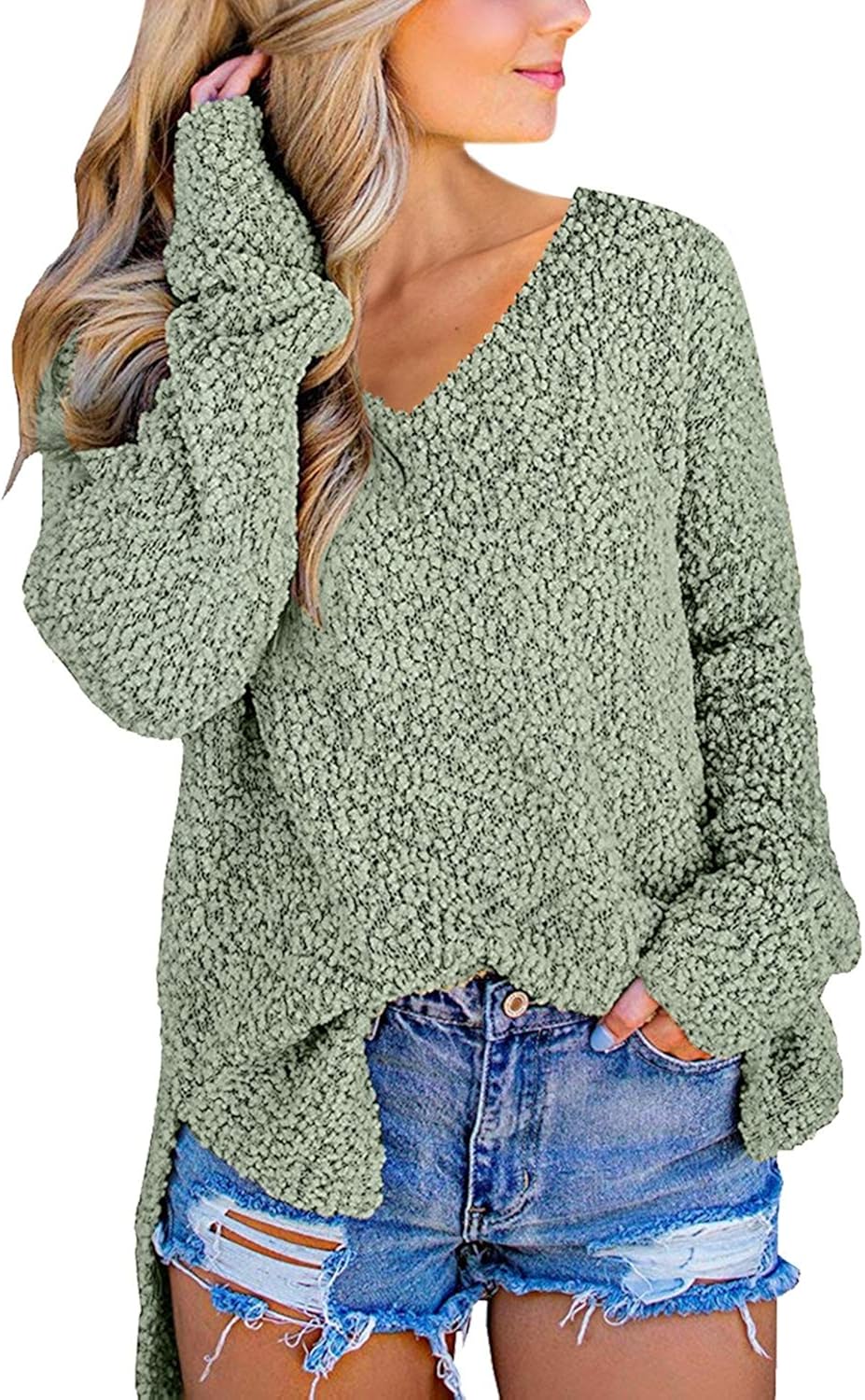 luvamia Women's Casual Long Sleeve V Neck Sweaters Pullover Loose Knit
