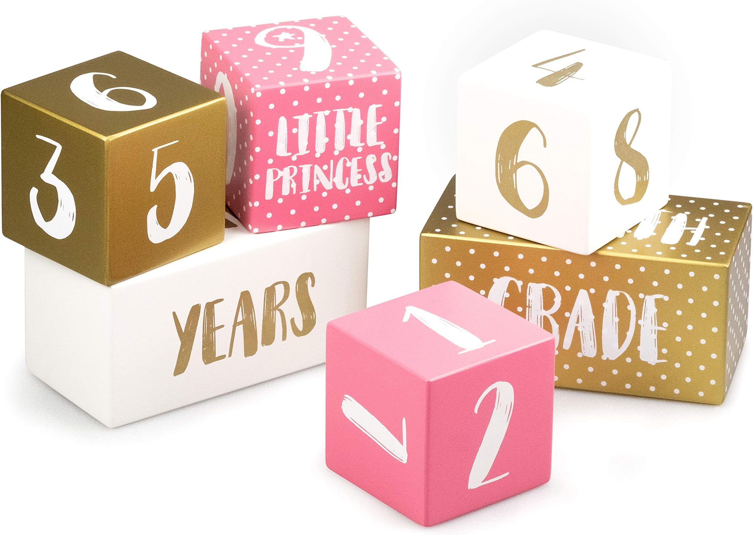 SAY HO UM Premium Baby Girl Monthly Milestone Age Photo Blocks | Gift Box | Wooden Double Set for Week, Month, Year, Pictures + Quotes | Baby Shower and Newborn Gift, Infant Photo Sharing Prop