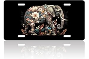 RTINRAN Beautiful Elephant License Plate Colorful Flowers License Plate Funny for Car Decoration Vanity Tag Stainless Steel Fits Any Standard Us License Plate Holder 6.2x12.2 for Women Men
