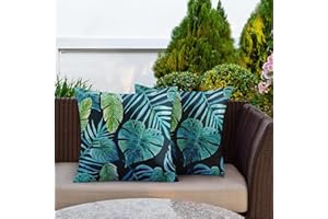 Britown Greenery Tropical Plants Outdoor Waterproof Throw Pillow Covers 18 x 18 Inch Set of 2, Palm Leaf Pillowcase Square Cushion Case, Farmhouse Garden Decorative Pillows for Couch Beach Patio