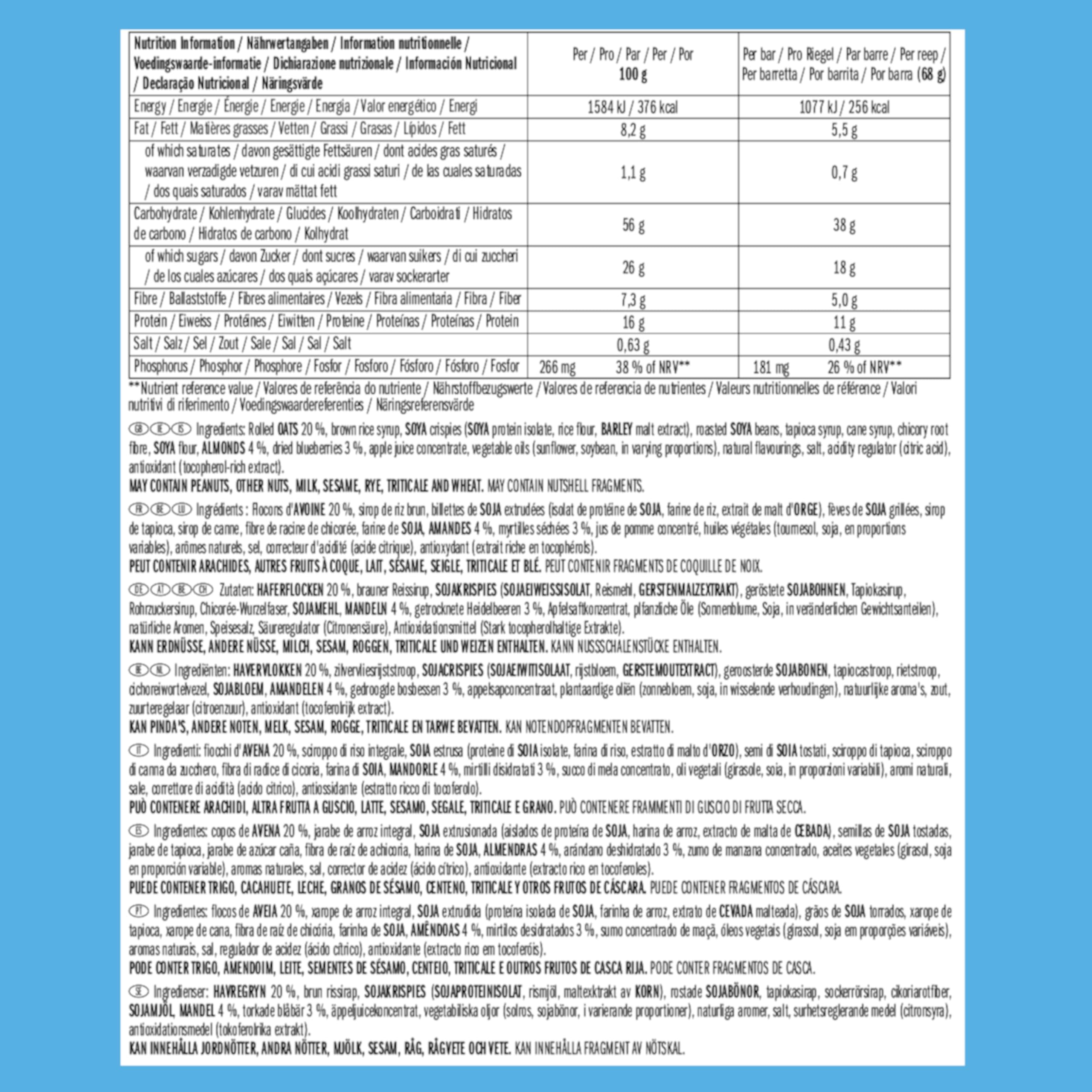 CLIF BAR | Energieriegel | mit 11g pflanzlichem Eiweiß | Blueberry Almond Crisp | Energy Bar | Pflanzlicher Proteinriegel für Laufen, Marathon-Training, Radfahren und Ausdauersport | 12 x 68 g 6