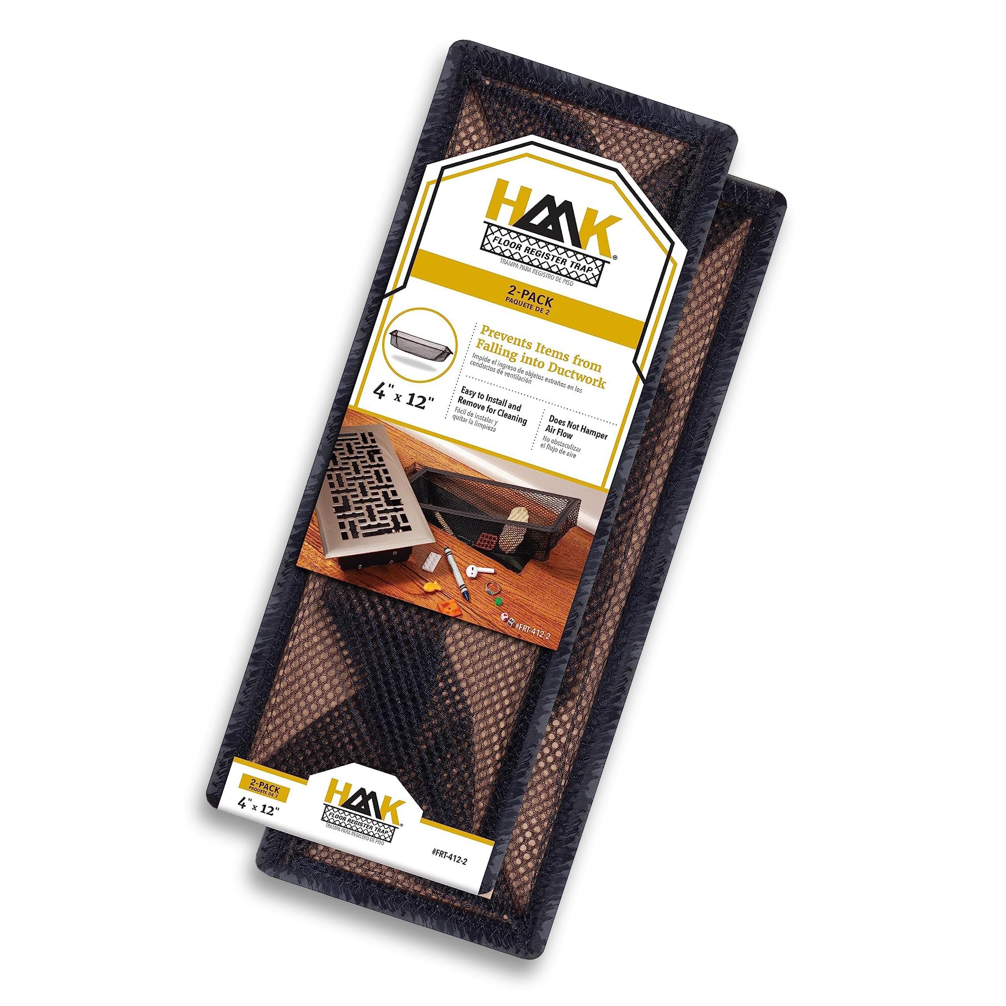 Floor Register Trap HAAK - Screen for Home Air Vent Filters 4x12, 2-Pack