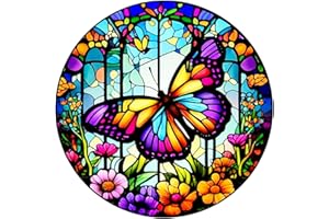 DIYDECORFUN Butterfly Flowers Diamond Painting Kits for Adults DIY 5D Diamond Art Stained Glass Paintings with Diamond Dots Paiting with Round Full Drills Gem Wall Art for Home Decor 12x12 in