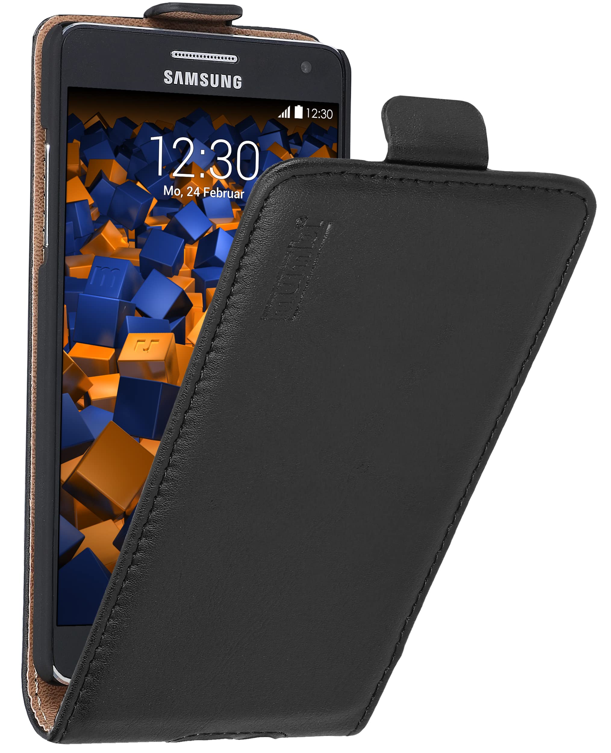 mumbi Genuine Leather Flip Case Compatible with Samsung Galaxy A5 2015 Black