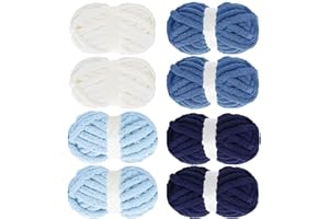 MABOZOO Assorted Chunky Yarn for Crocheting 8 Pack,Fluffy Jumbo Chenille Yarn,Soft Plush Yarn Bulky,Giant Thick Fuzzy Yarn for Hand or Arm Knitting,Cream & Multi Blue(31.7 yds,8 oz Each Skein)