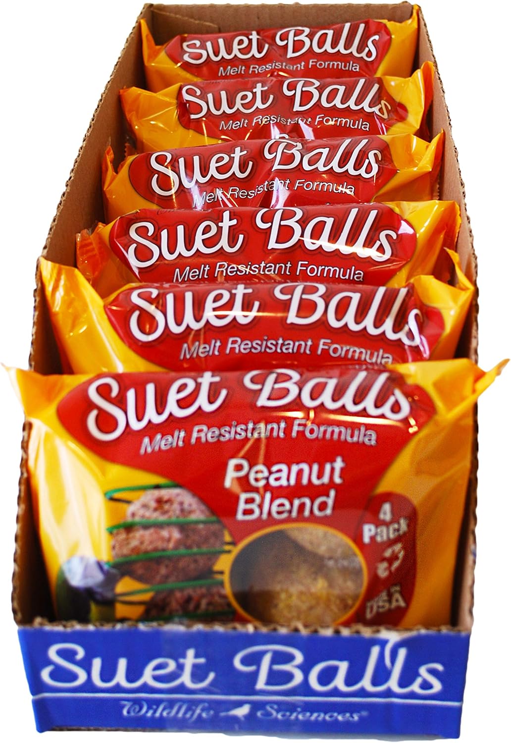 Backyard Birding & Wildlife - Wildlife Sciences Suet Balls 24 Pack, 6 Individually Wrapped Packs of 4 Bird Suet Balls (Peanut Blend)