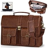 RAINSMORE Mens Messenger Bag 15.6 Inch Leather Vintage Laptop Briefcase Waterproof Computer Laptop Bag Leather Satchel Bag La