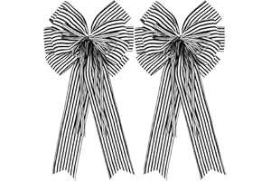 HONGSOME 2 Pack Black White Stripe Halloween Fall Bows for Wreaths,12”x20”Black and White Christmas Decorations Bow for Tree Topper Gothic Spooky Holiday Birthday Party Wall Home Front Door