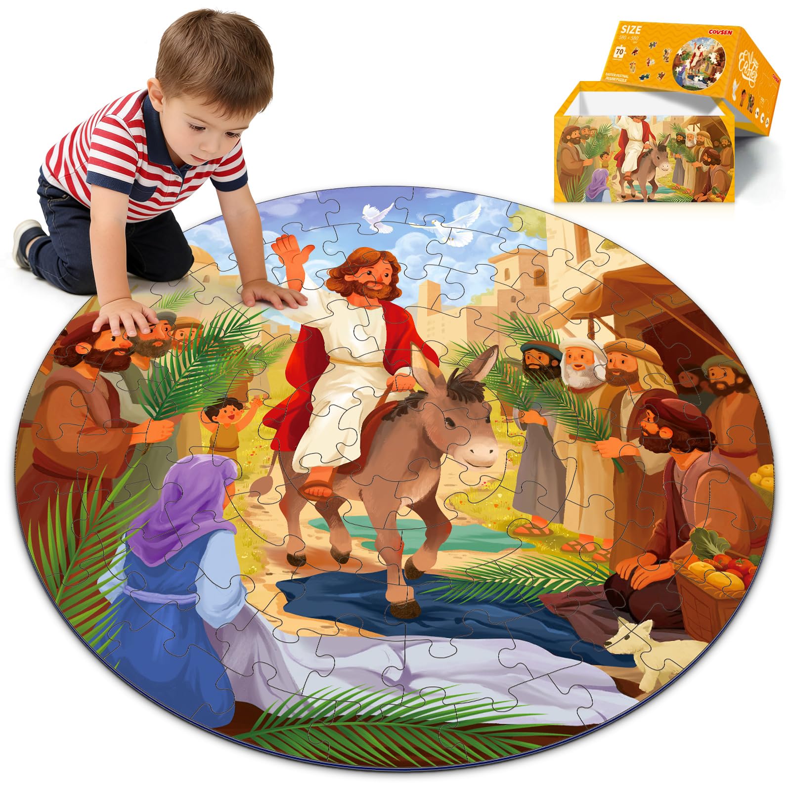Christian Bible Jigsaw Puzzle for Kids, 70 Piece Jesus Floor Puzzle for Kids, Jesus’ Triumphal Entry Puzzle Educational Toy for Sunday School, Holy Week, Palm Sunday – Gift for Boys & Girls Ages 3-8