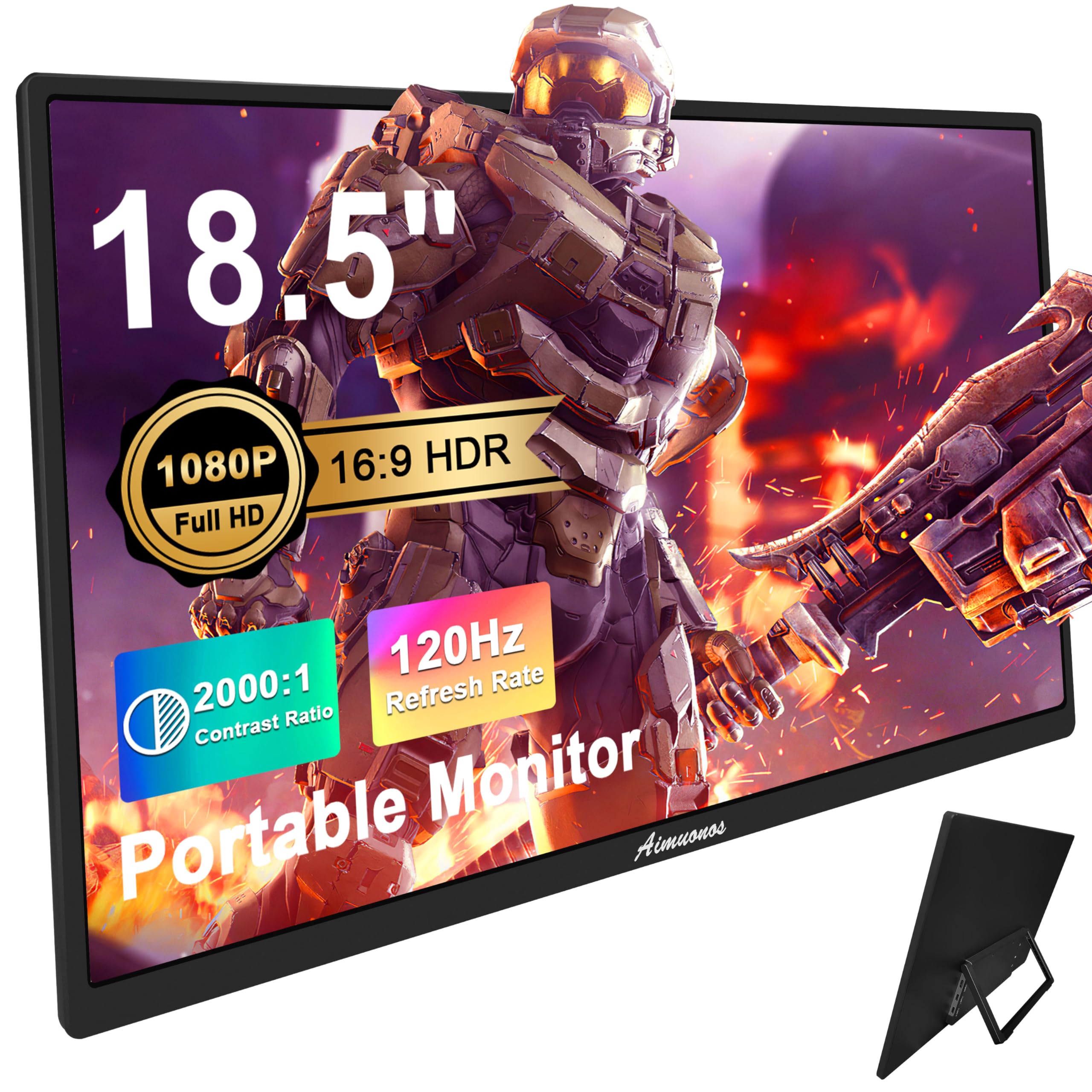 Photo 1 of aimuonos 18.5inch Portable Monitor for Laptop,1080P Laptops Monitors 120Hz FHD HDR Plug&Play HDMI IPS Display Dual Speakers Travel External Screen for PC,Tablet,Mac,Sw-Itch,Xbox,PS3/4/5 Will