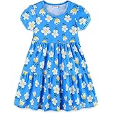 Bumeex Girl's Dresses Cotton Ruffle Sleeve Tiered Swing A-Line Cute Midi Casual Sundress