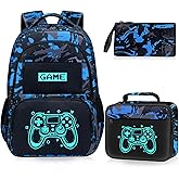 Fitvc Glow in The Dark Backpack for Boys - 3pcs Game Boys Backpack for Kids Children Teens Elementary Middle School - 17″ Gamer Bookbag Travel Back Pack for Age 6-18