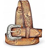 DANIEL'S ARTPLANET Western Belt for Men 1.5” Wide Full Grain One Piece Leather Belt with Buckle Engraved Handmade Tooled