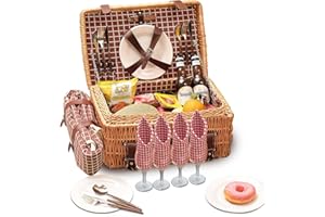 HARWAVE Wicker Picnic Basket for 4 Person, Large Picnic Hamper with Plates, Utensils, Wine Glasses and Waterproof Picnic Blanket, Willow Picnic Baskets Set for Camping Valentine's Day Wedding Anniversary