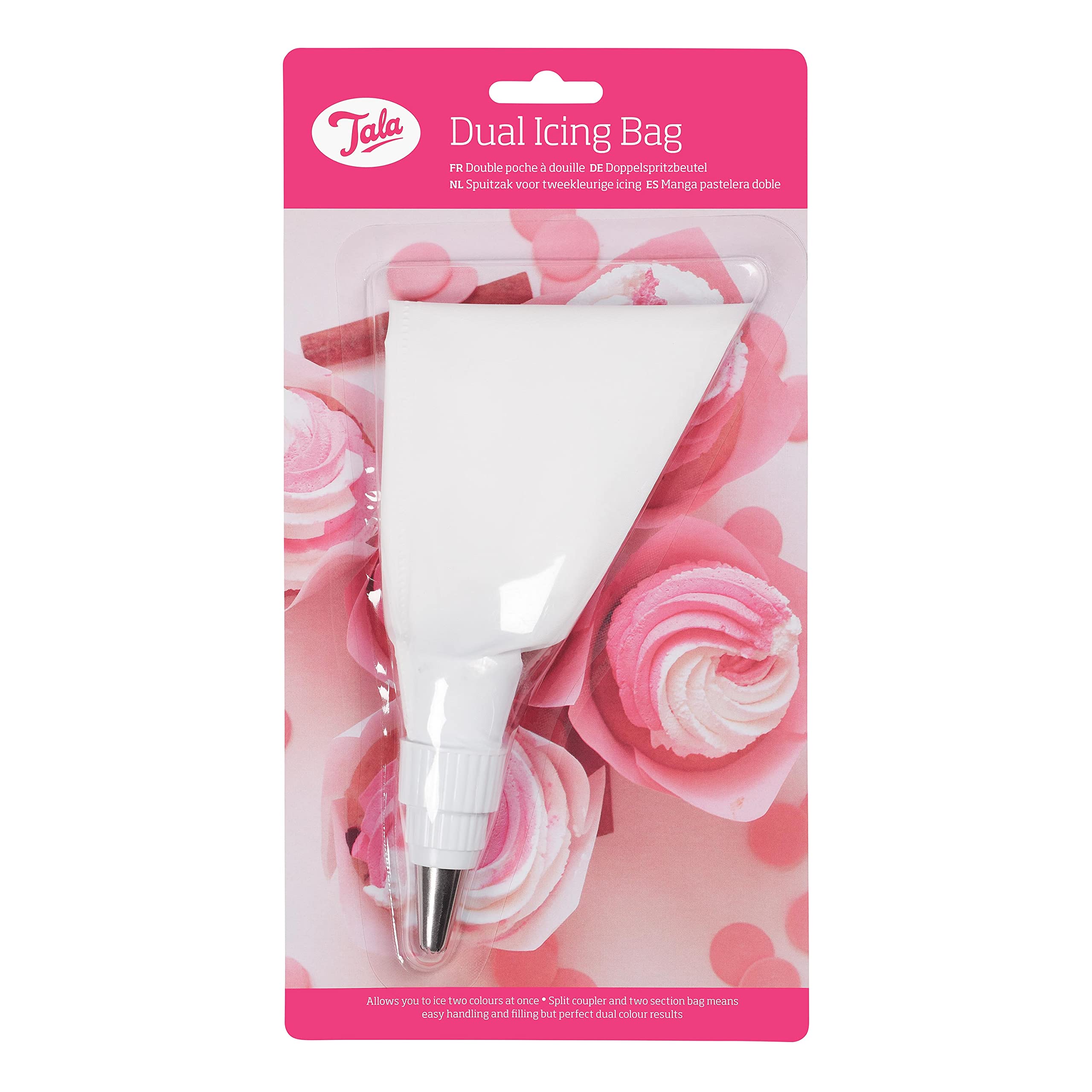 Tala Dual Icing Bag with Stainless Steel Nozzle, for Creating Two Tone Icing Patterns, Ideal for Home Baking and Adding The Final Touches on Freshly Baked Goods