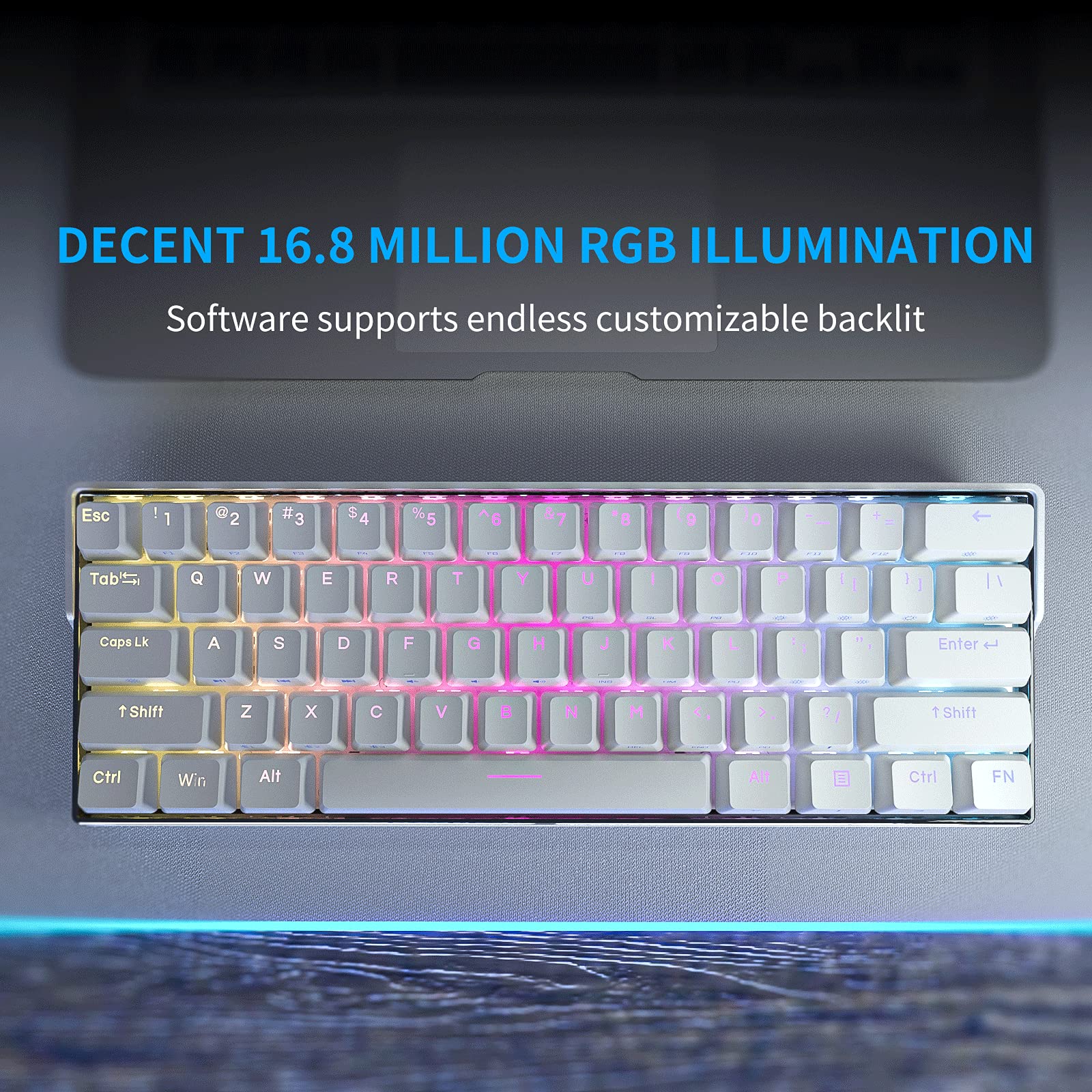 KEMOVE SNOWFOX Wired/Wireless 60% Mechanical Gaming Keyboard Compatible with Mac Windows, Hot Swappable Keyboard RGB Backlit PBT Keycaps Full Keys Programmable, 3000mAh Battery (Gateron Yellow Switch)