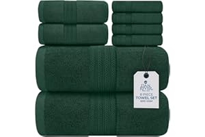 DAN RIVER 8 PC Luxury Bath Towels for Bathroom, 2 Bath, 2 Hand, and 4 Wash Cloths, 600 GSM 100% Ring Spun Cotton Towel Set, Highly Absorbent, Gym, Hotel, and Spa, Hunter Green